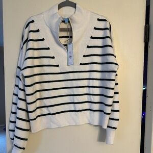 NWT Draper James Quarter Zip Over Sweater Green Multi Large